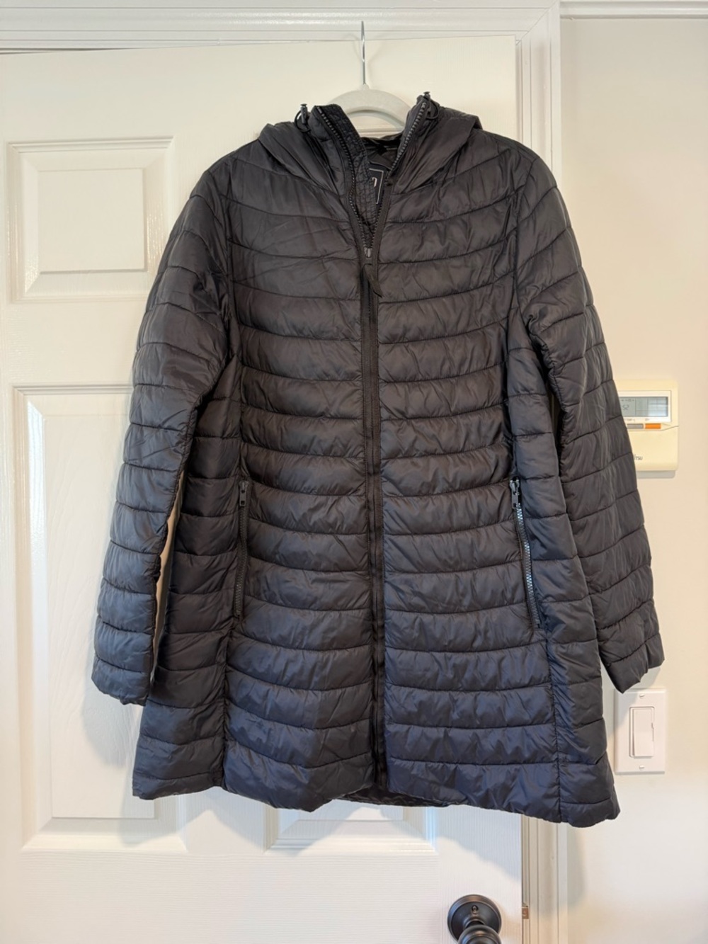 GAP Upcycled Lightweight Black Packable Puffer Coat with Hood- Women’s